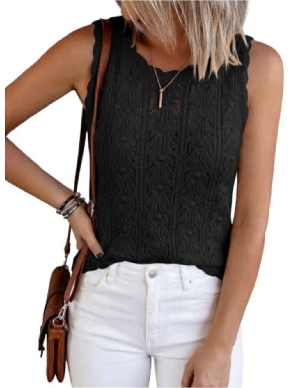 Crochet Sleeveless Sweater Tank Top Hollow Out See Through Summer Cover Up